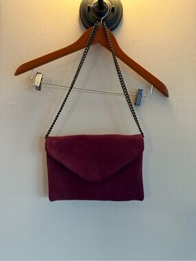 J.Crew Burgundy Suede Envelope Clutch Bag with Brass‎ Chain Strap
